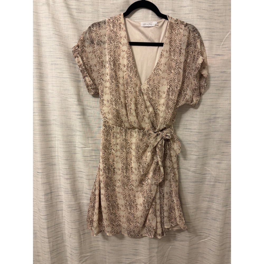 All in Favor Womens Snakeskin Print Faux Wrap Mini Dress Neutral Brown Small